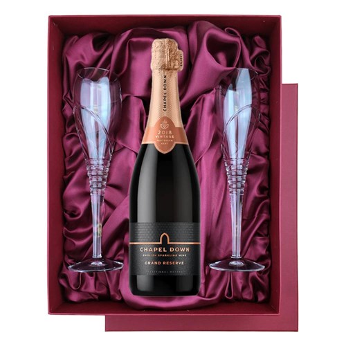 Chapel Down Grand Reserve Brut English Sparkling 75cl in Red Luxury Presentation Set With Flutes